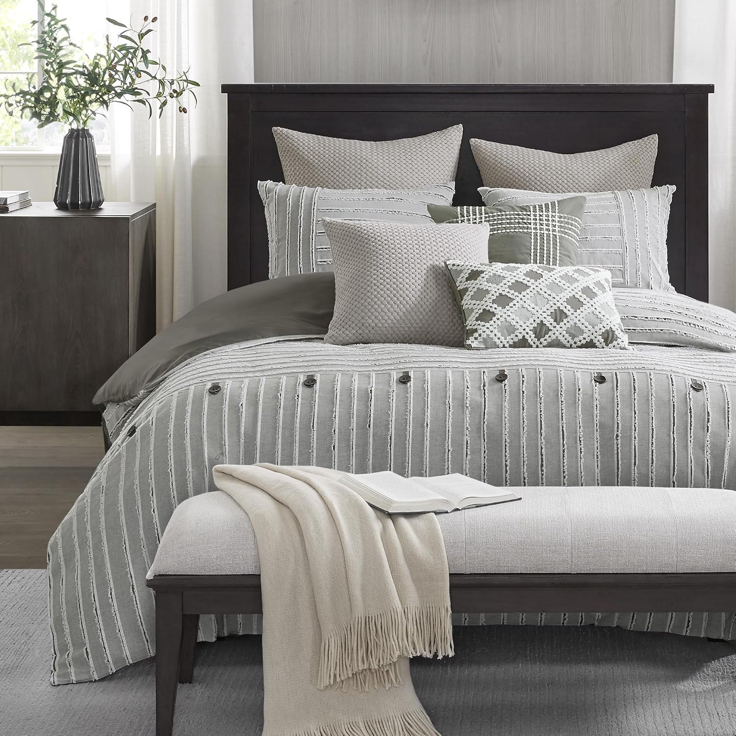 Grey Stripe Jacquard King Comforter Set