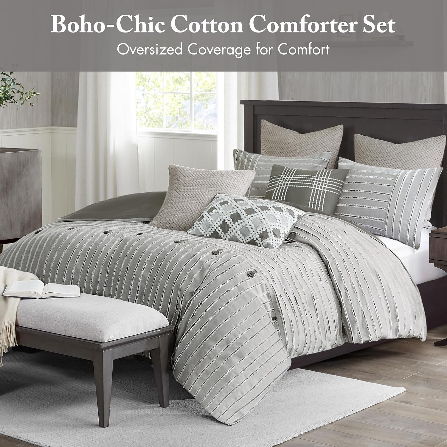 Grey Stripe Jacquard King Comforter Set