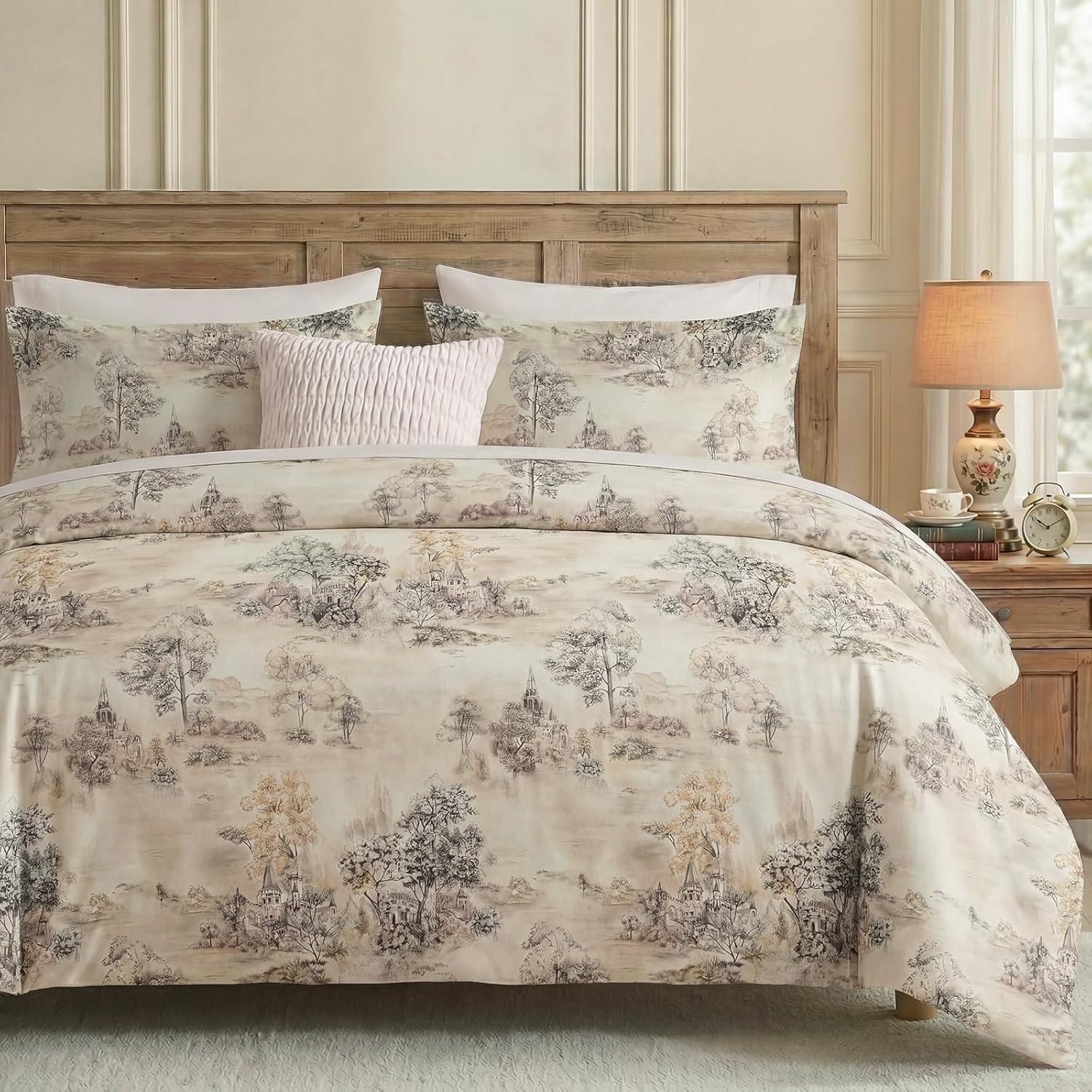 Beige Pastoral Cotton Queen Duvet Set