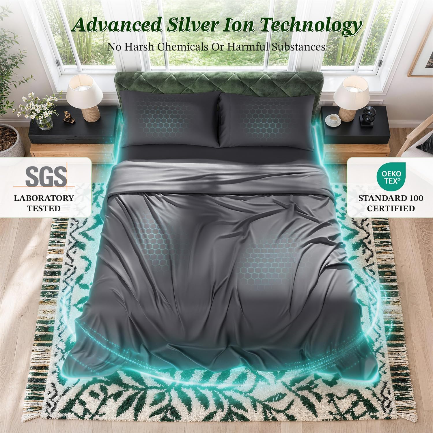 Dark Grey Silver Bamboo Queen Sheet Set