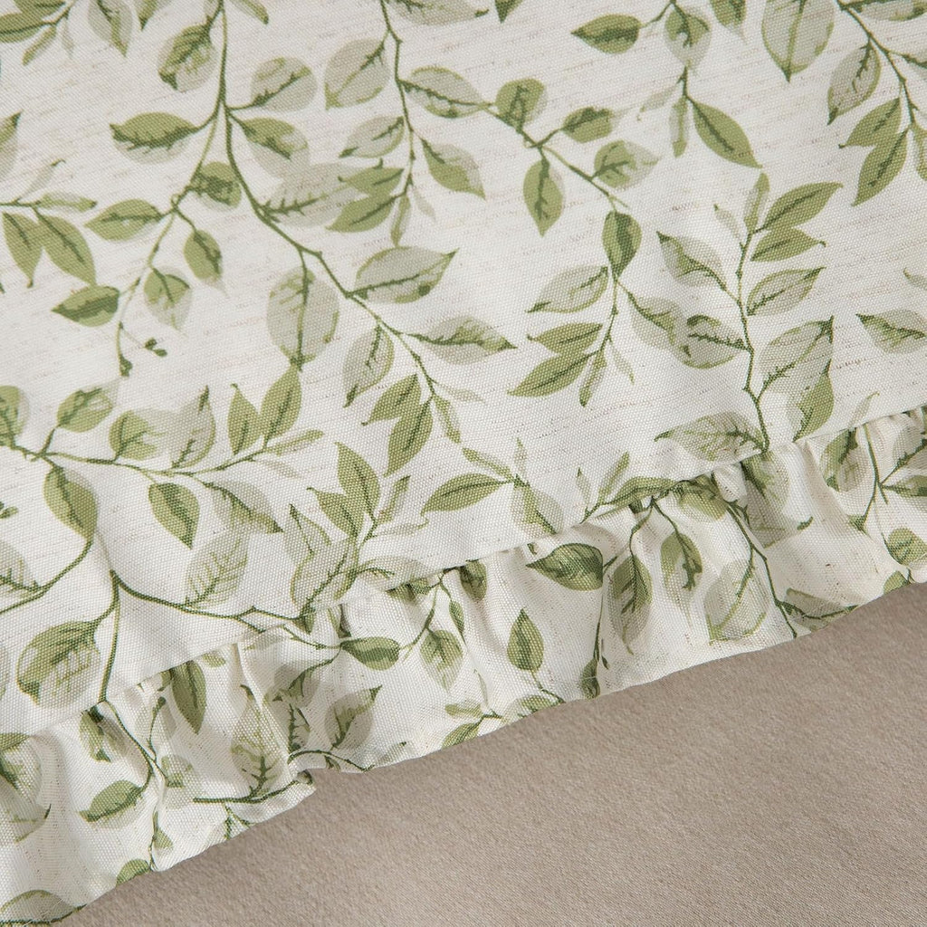 Olive Green Ruffled Leaf Print Linen Pillow Shams Set
