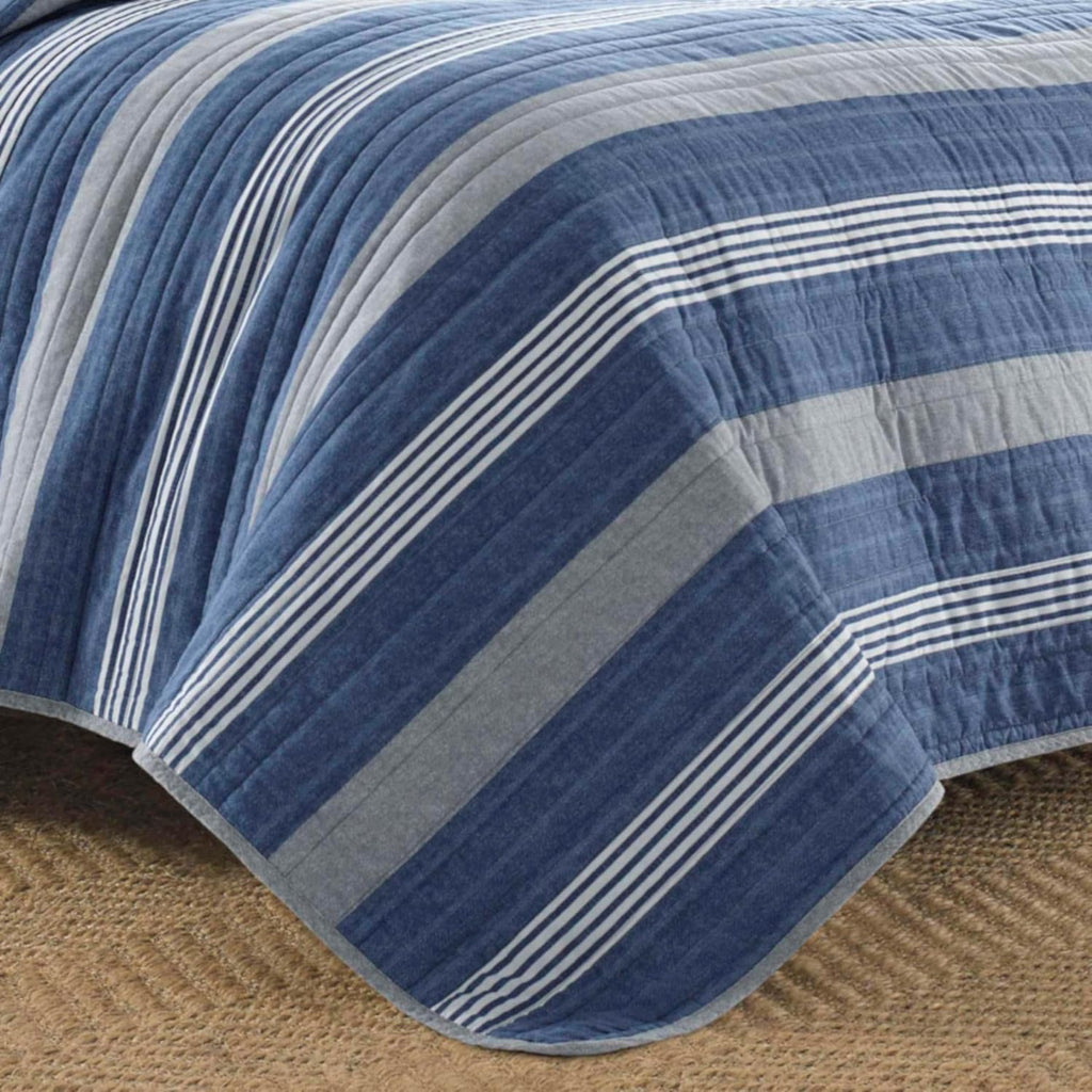 Blue Stripe Queen Reversible Quilt Set