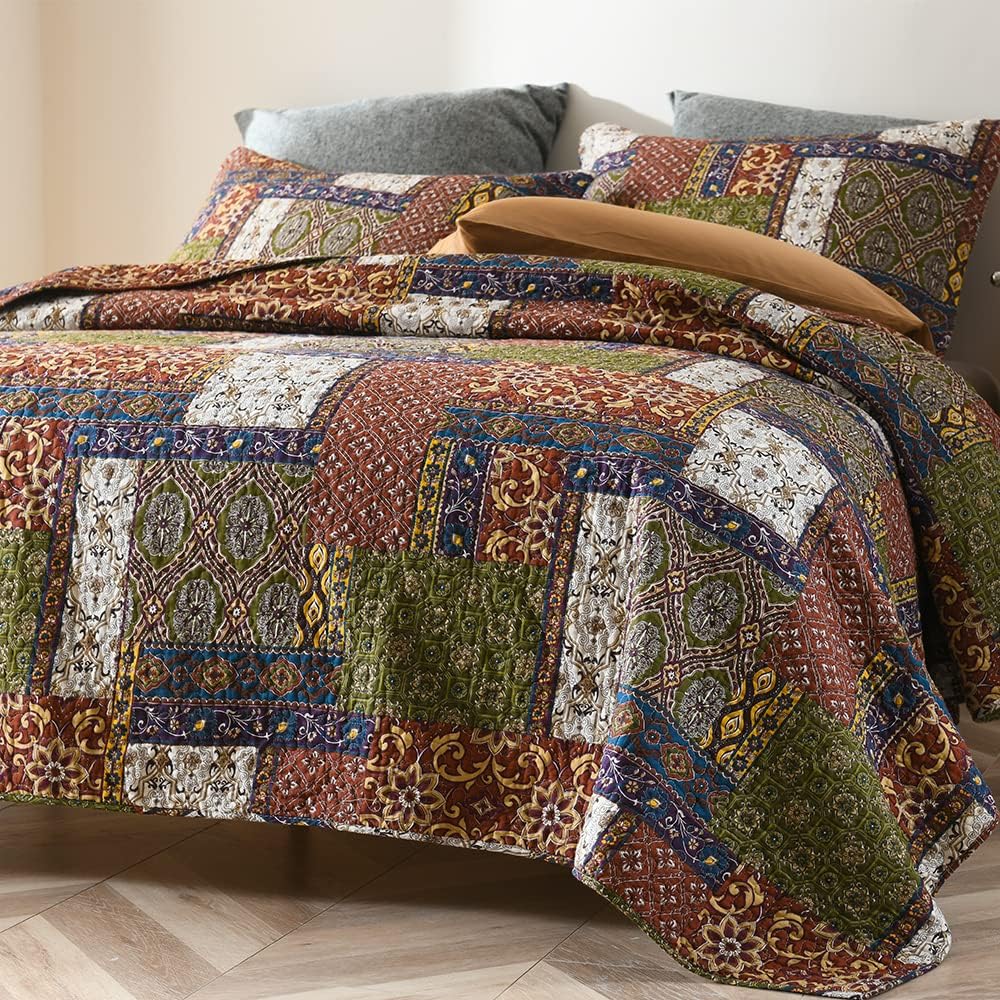 Brown Bohemian King Cotton Quilt Set