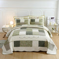 Green Floral Embroidered Patchwork Queen Quilt Set