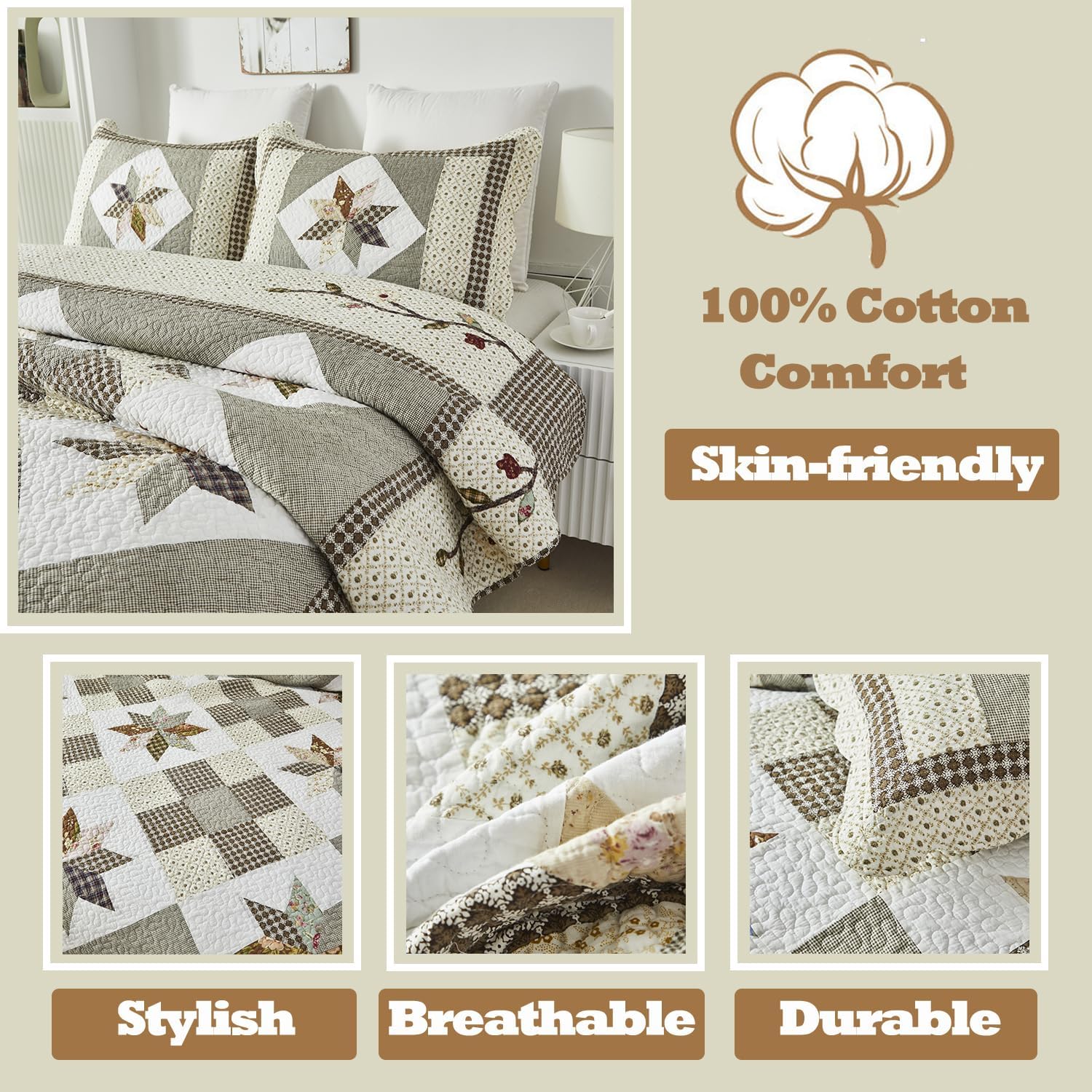Farmhouse Patchwork Cotton King Quilt Set