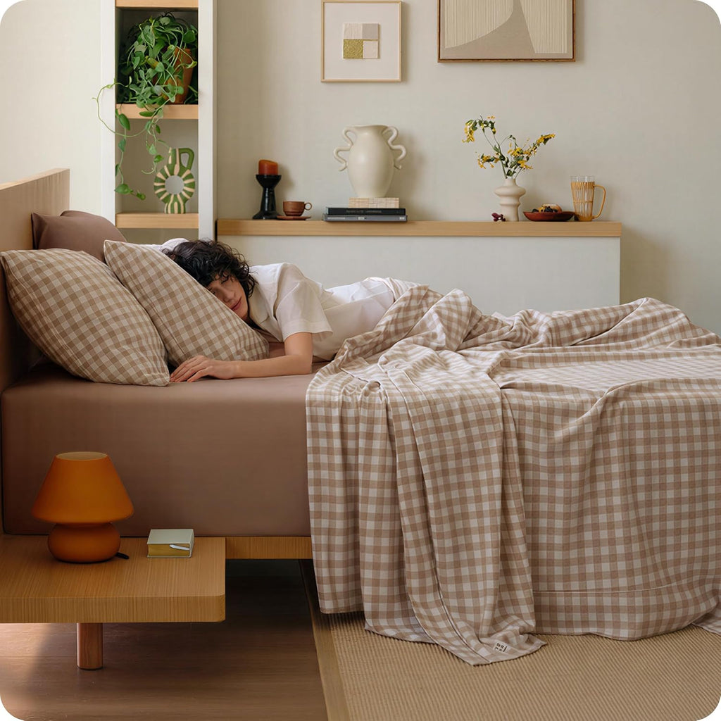 Brown Gingham Queen 6-Piece Sheet Set