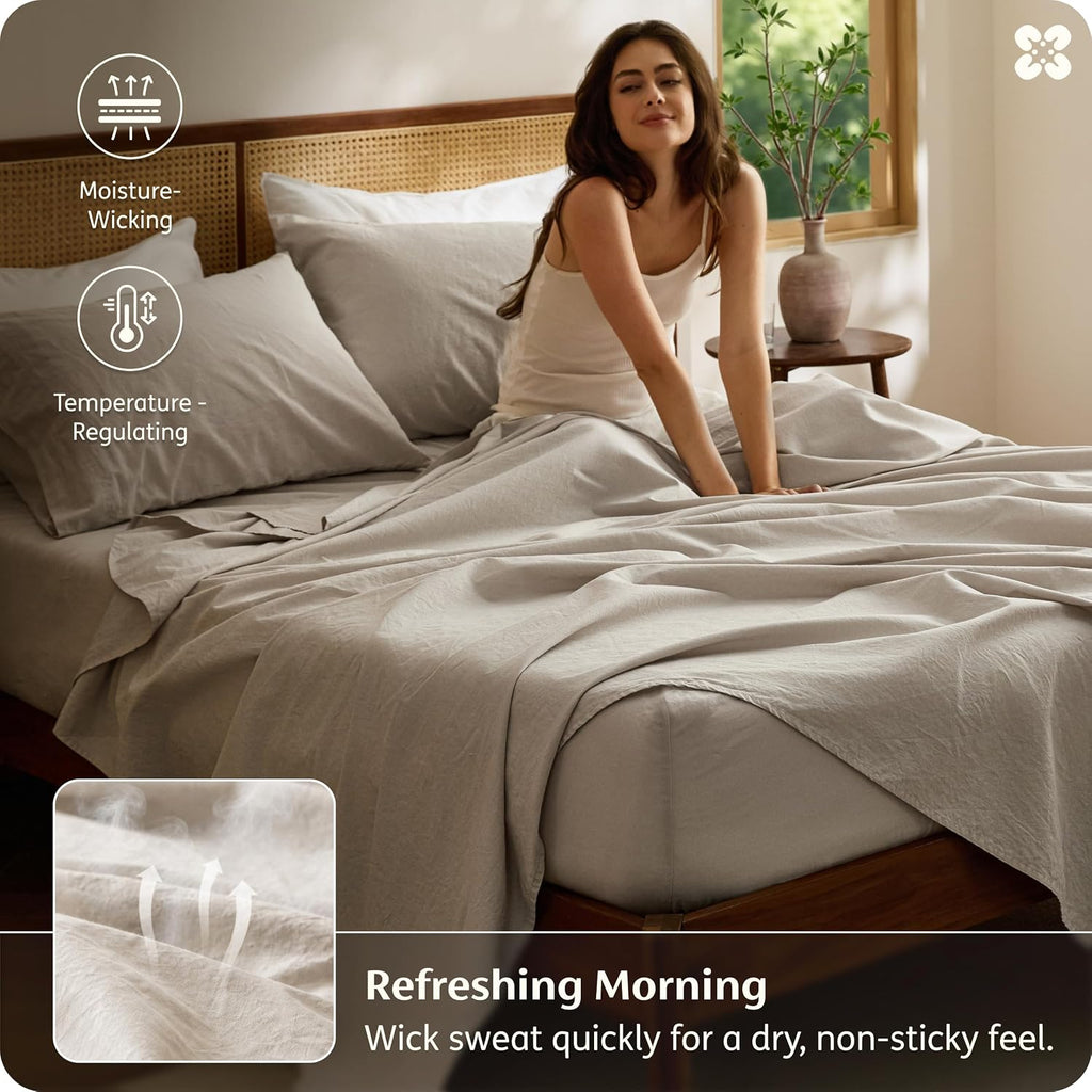 Cotton Linen Blend Queen Sheet Set