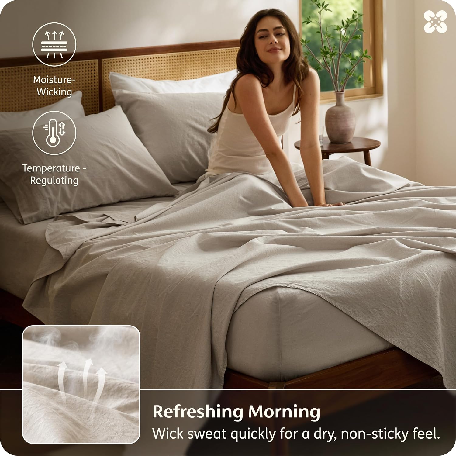 Cotton Linen Blend Queen Sheet Set