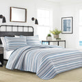 Blue Stripe Anchor Queen Cotton Quilt Set