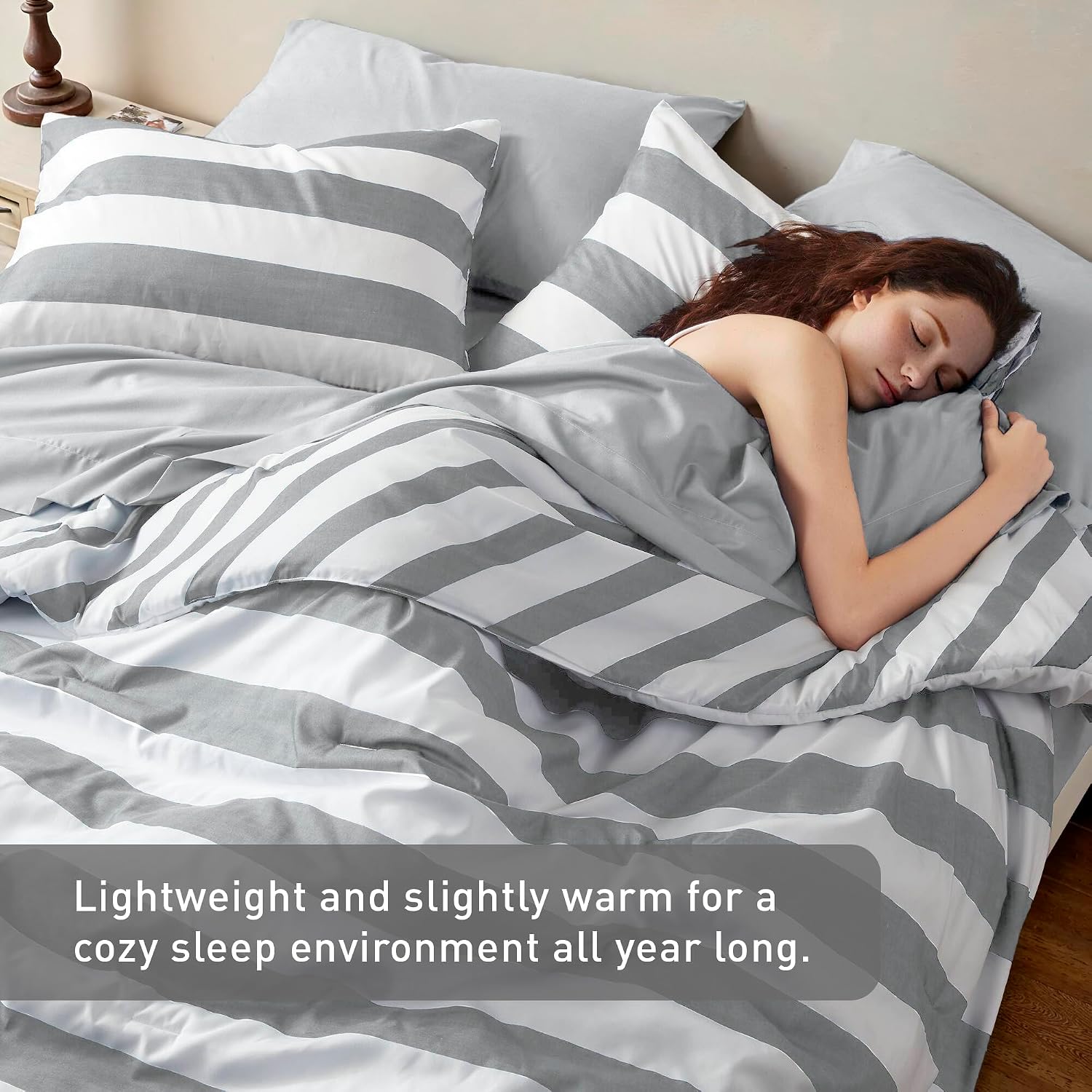 Grey Double-Sided Striped 7-Piece Queen Bed in a Bag Comforter Set