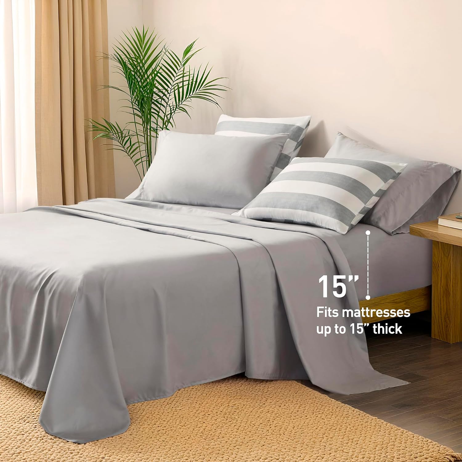 Grey Double-Sided Striped 7-Piece Queen Bed in a Bag Comforter Set