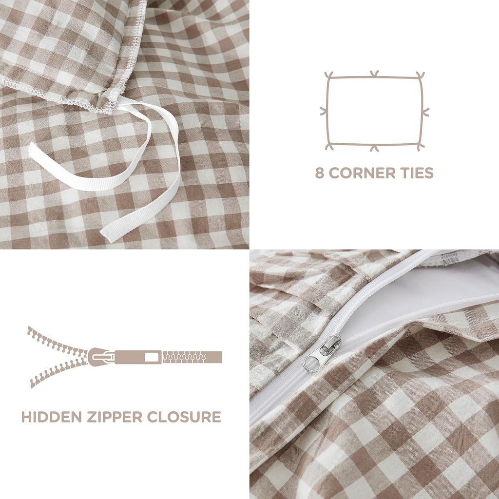 Tan Gingham Ruffle King Duvet Set