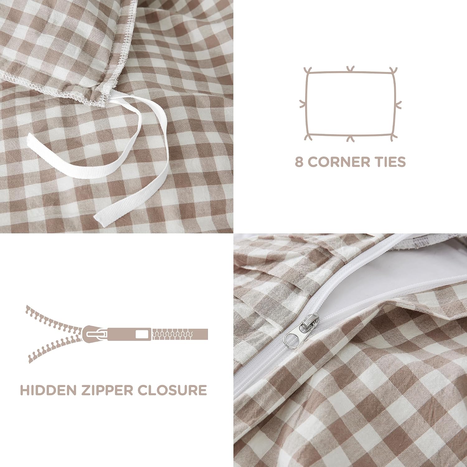 Tan Gingham Ruffle King Duvet Set
