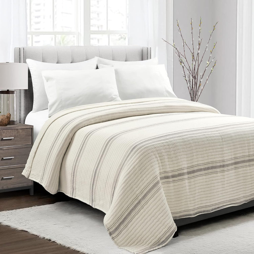 Gray Stripe Cotton Queen Quilt