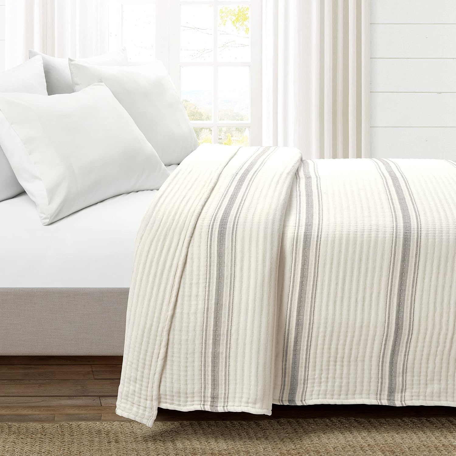 Gray Stripe Cotton Queen Quilt
