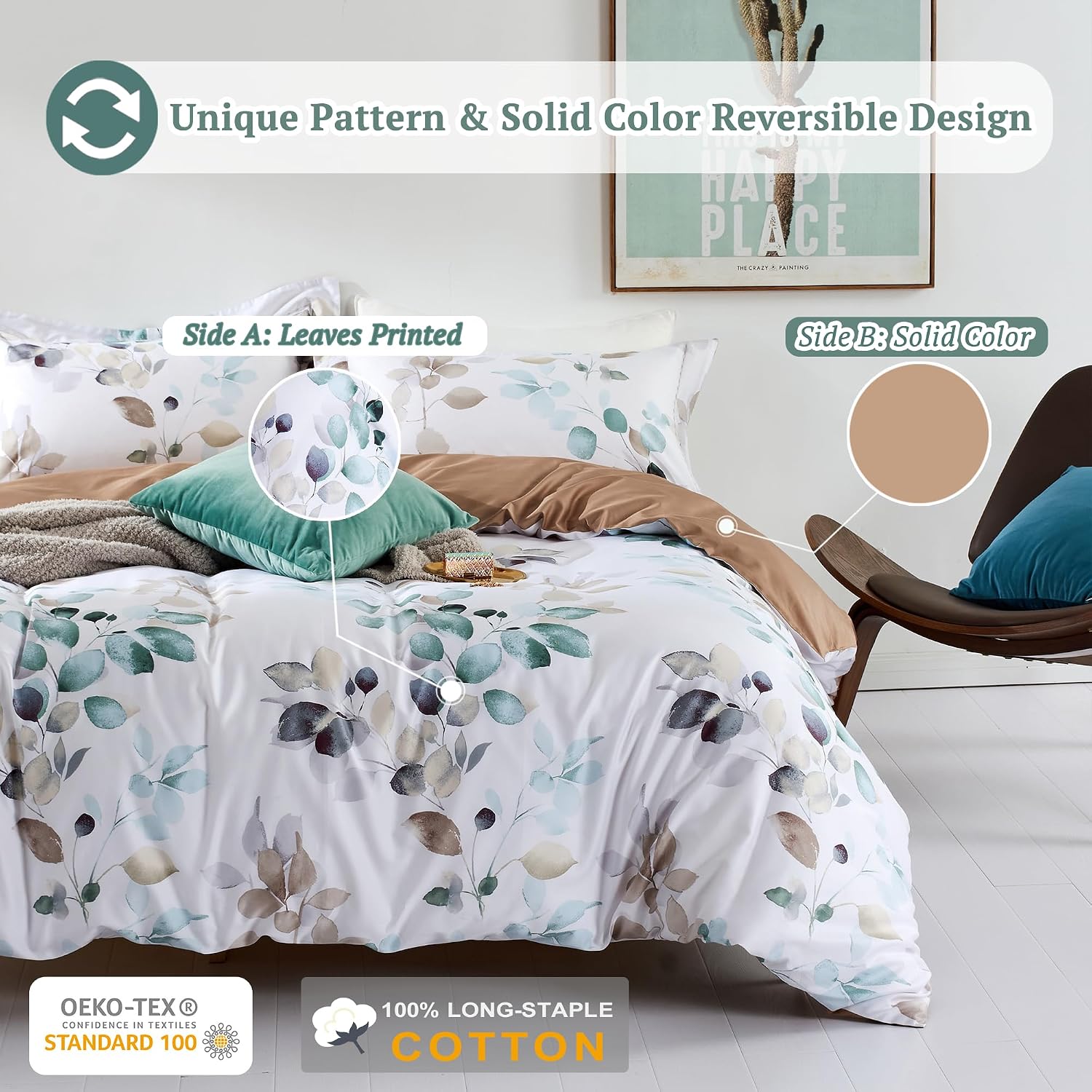 Teal Gradient Floral Queen Duvet Set