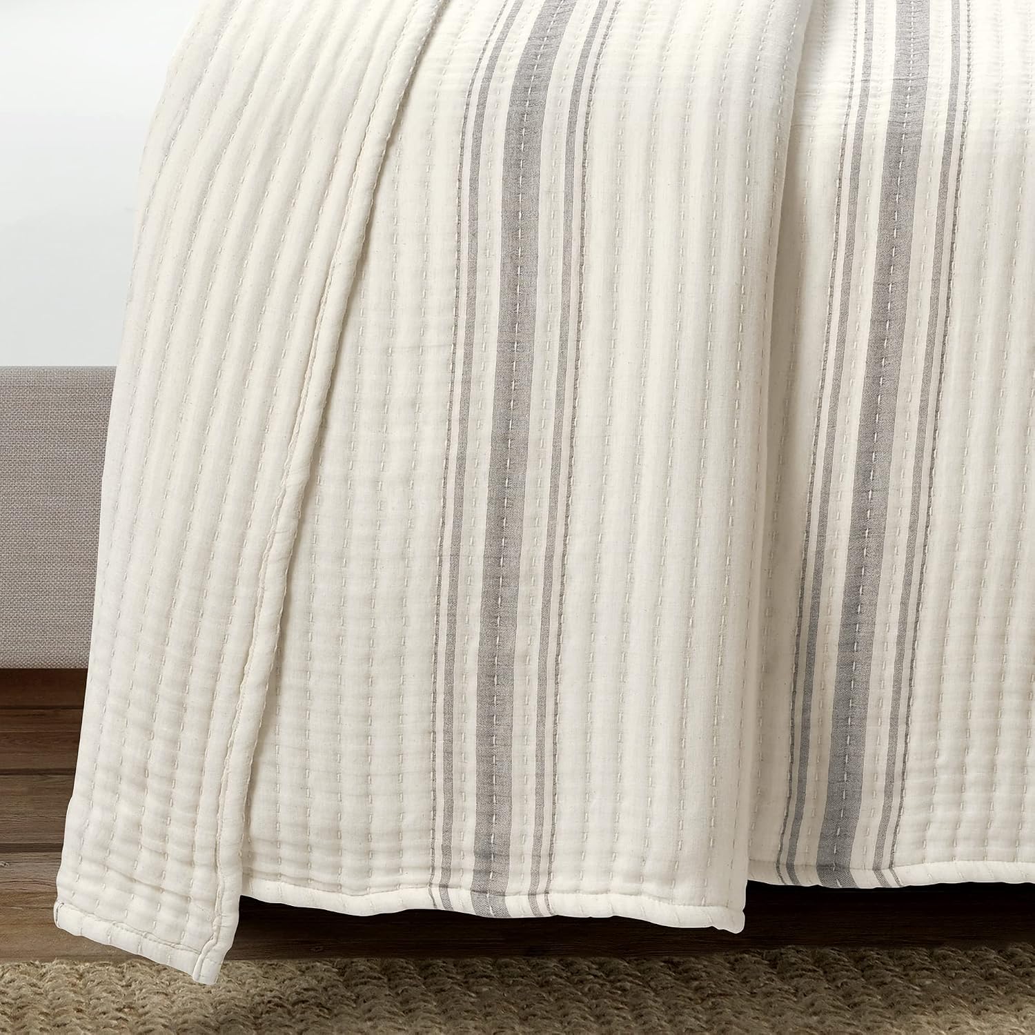 Gray Stripe Cotton Queen Quilt