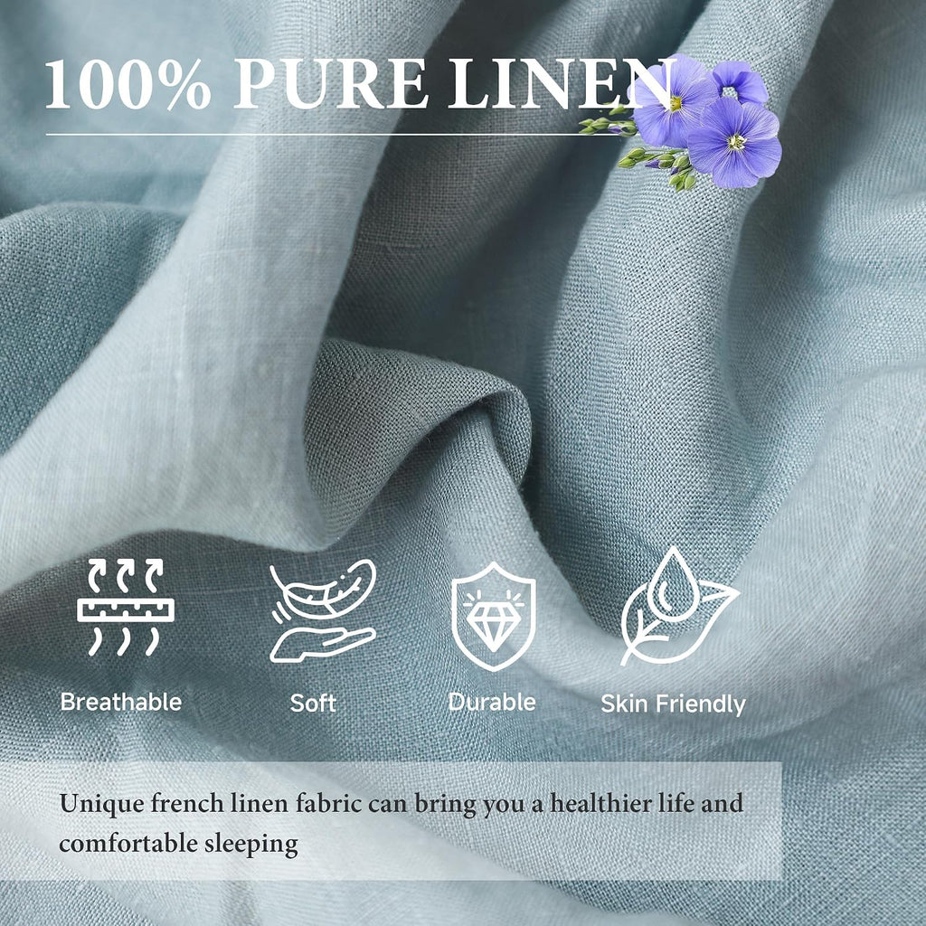 Dusty Blue French Linen Queen Flat Sheet