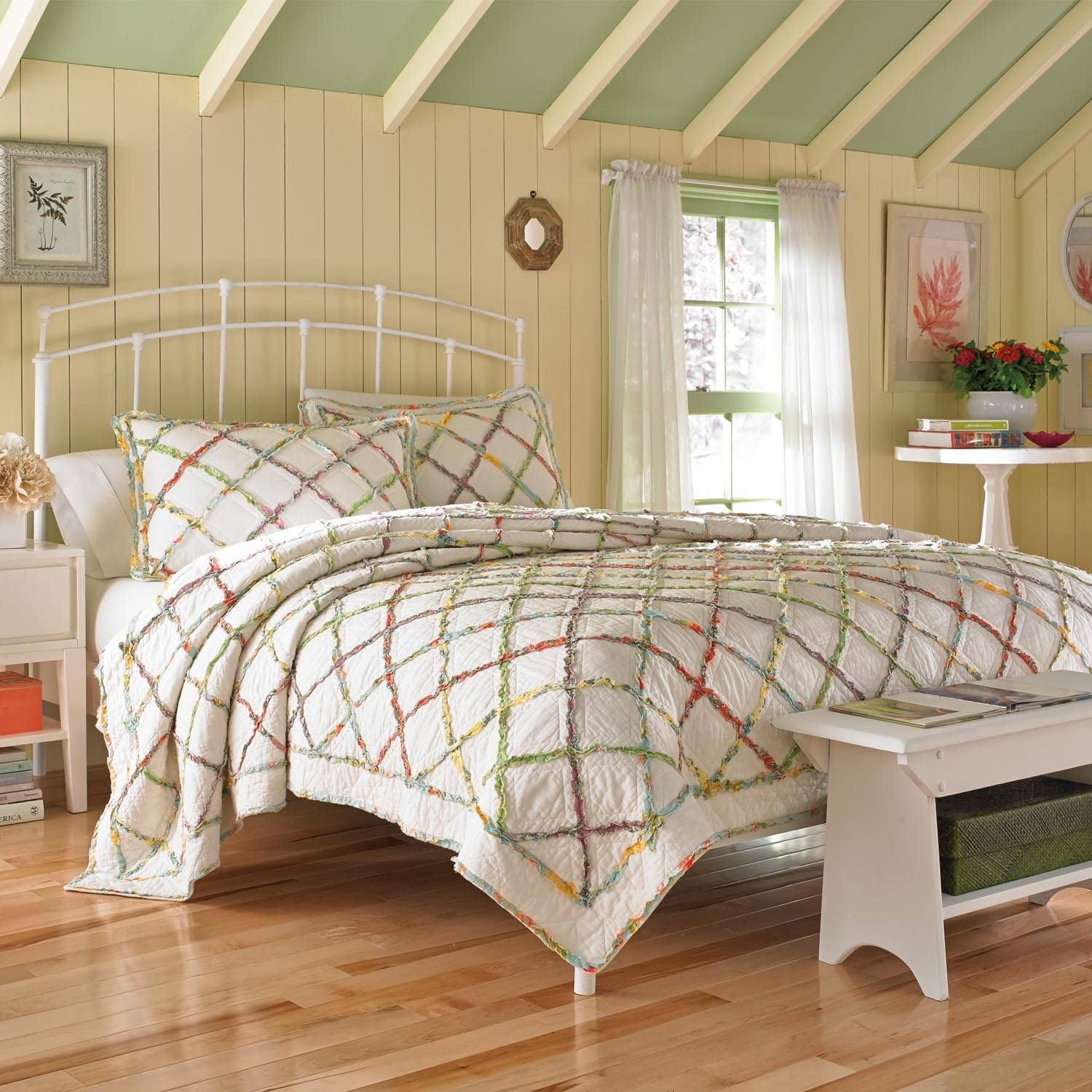 Ruffled Garden Ruffle Trellis Quilted Standard Pillow Sham