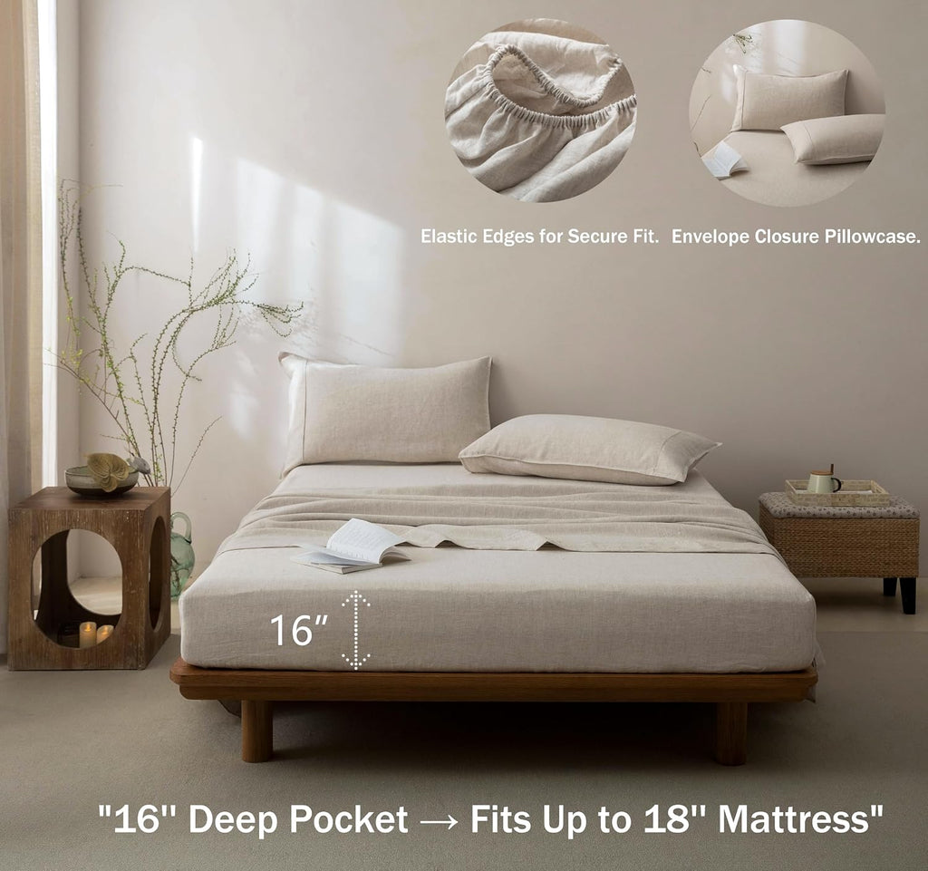 Natural Linen Full 4-Piece Sheet Set