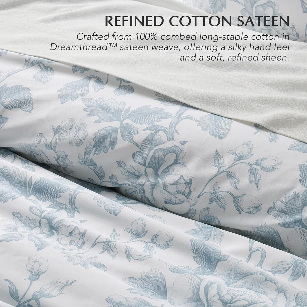 Blue Floral Toile Queen Duvet Set
