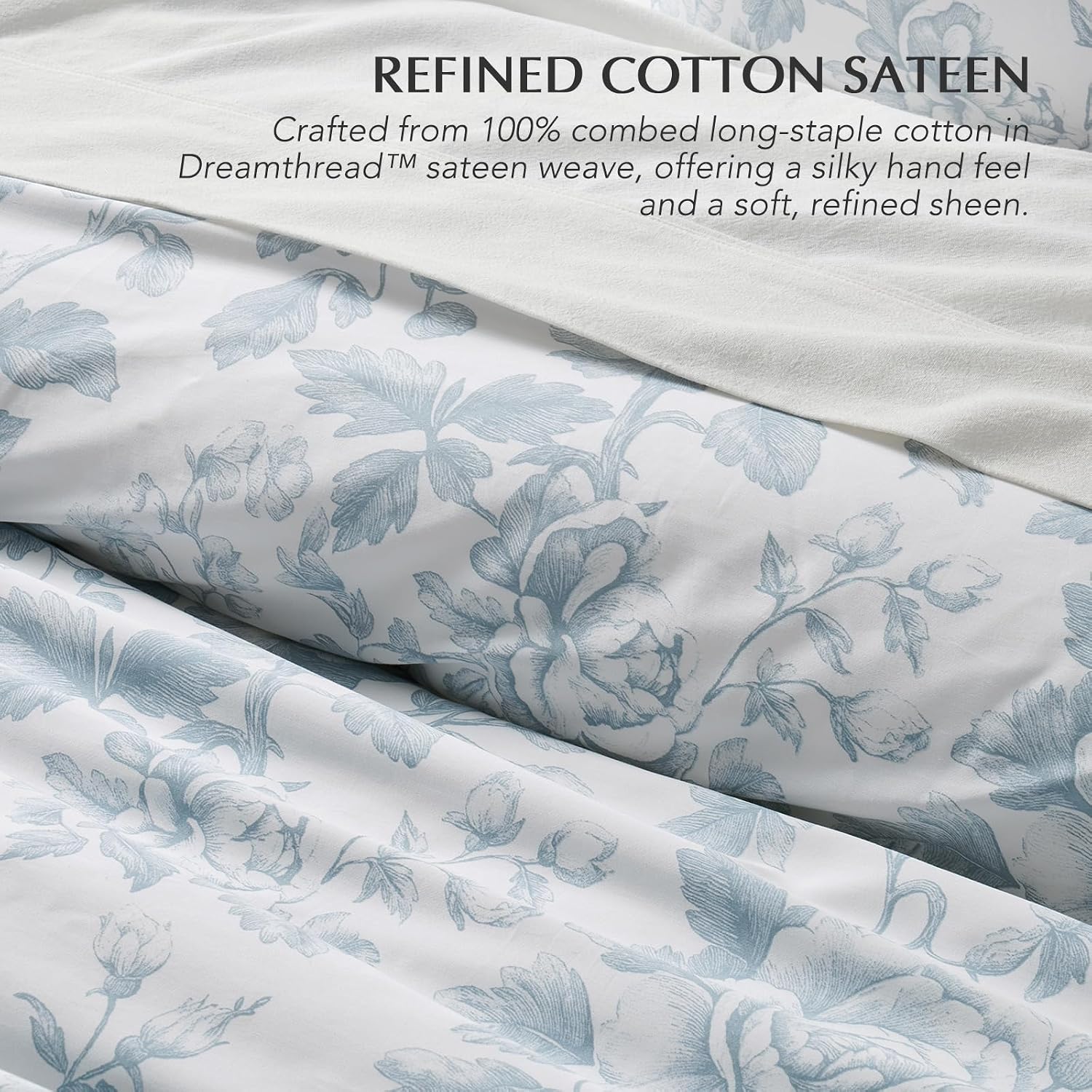 Blue Floral Toile Queen Duvet Set