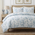 Blue Floral Toile Queen Duvet Set