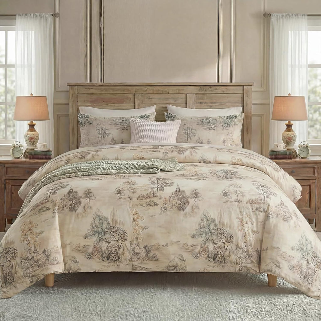 Beige Pastoral Cotton Queen Duvet Set