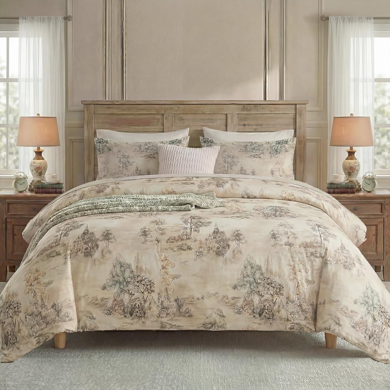 Beige Pastoral Cotton Queen Duvet Set