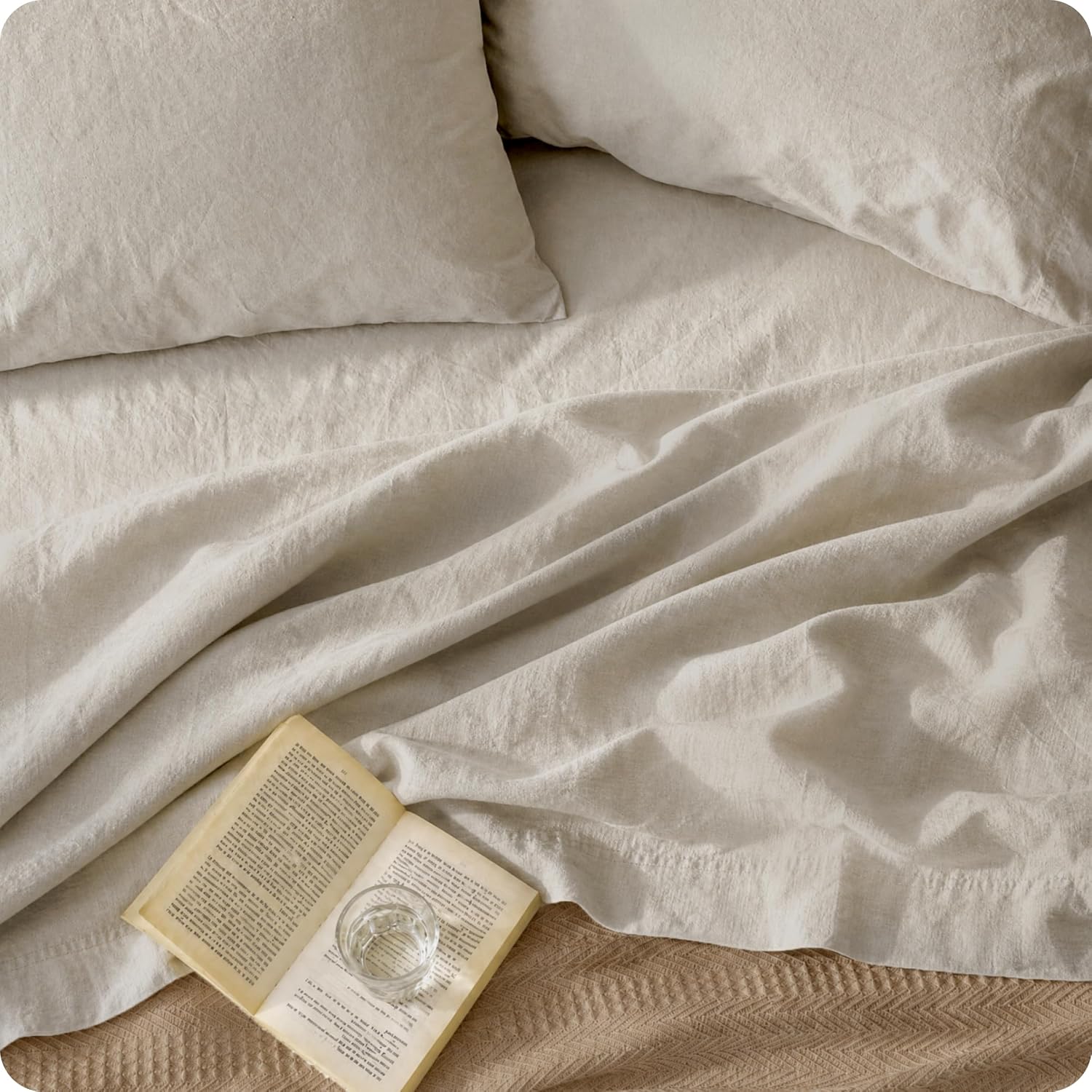 Cotton Linen Blend Queen Sheet Set