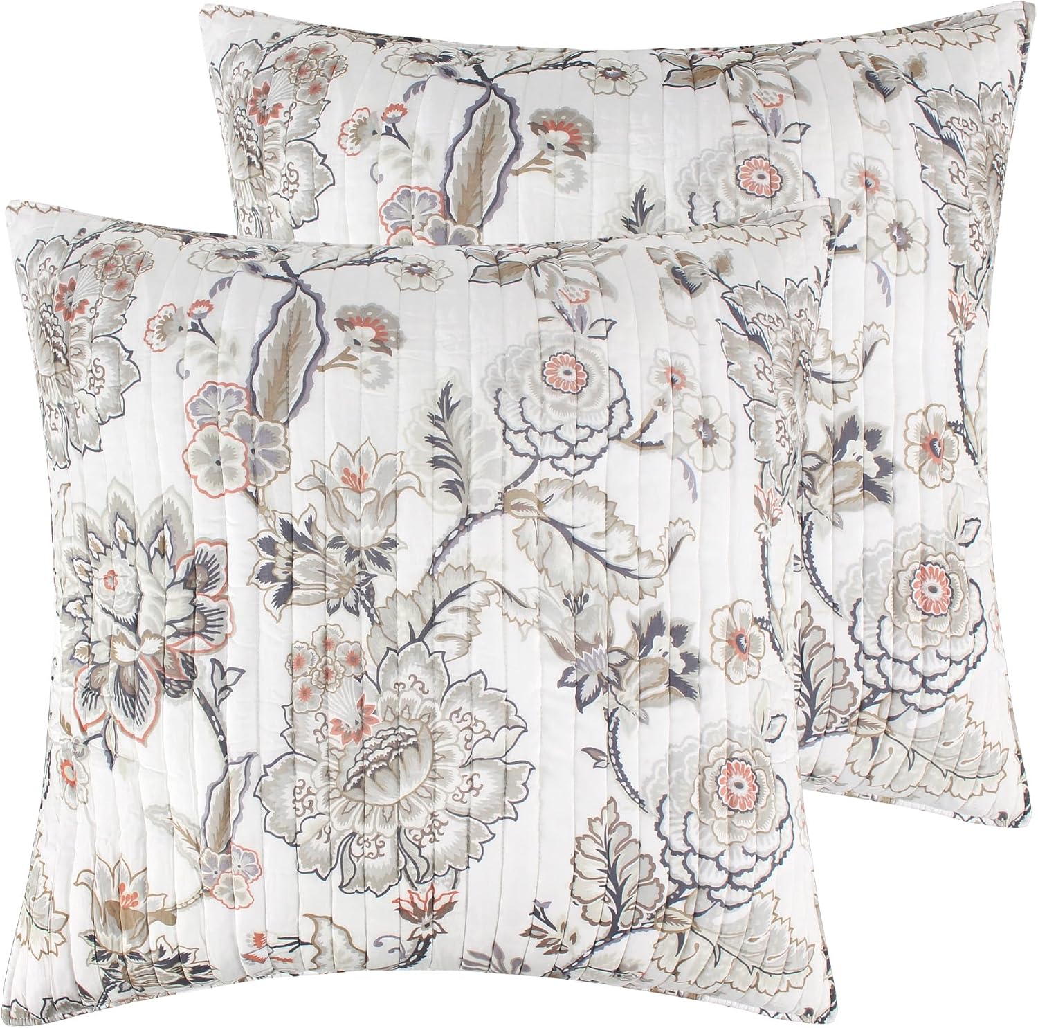 Grey Taupe Blush Cream Plaid Ophelia Euro Pillow Shams Set of 2