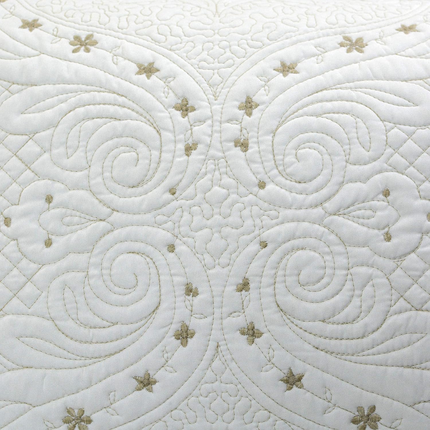 Cream White Vintage Embroidered Quilted Standard Pillow Shams Set of 2