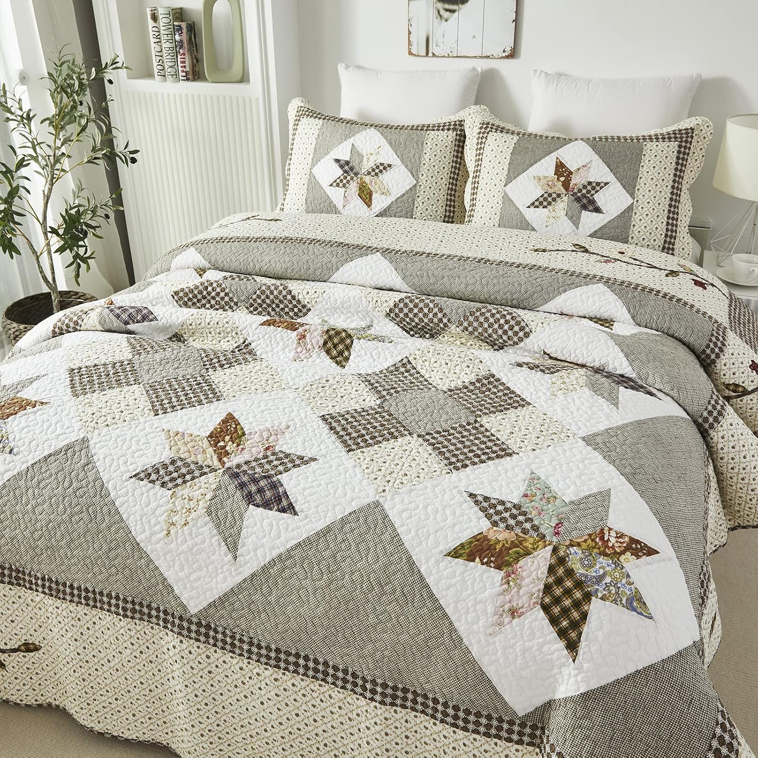 Farmhouse Patchwork Cotton King Quilt Set