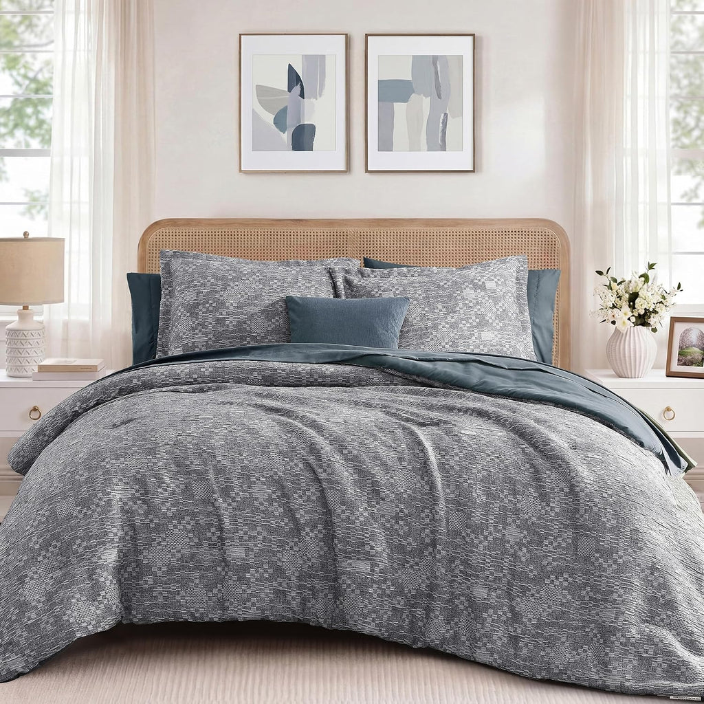 Navy Crinkle Queen 7-Piece Bedding Set