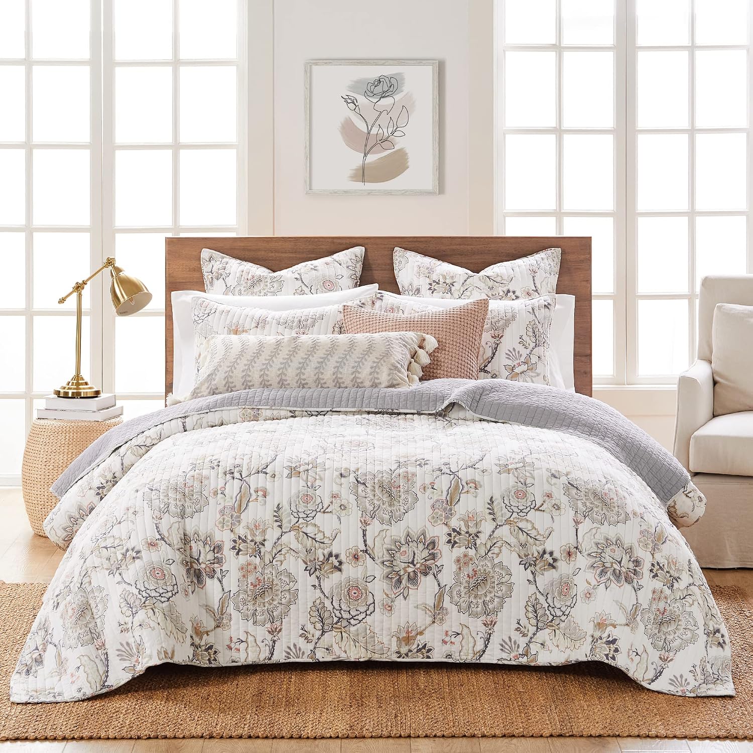 Grey Taupe Blush Cream Plaid Ophelia Euro Pillow Shams Set of 2