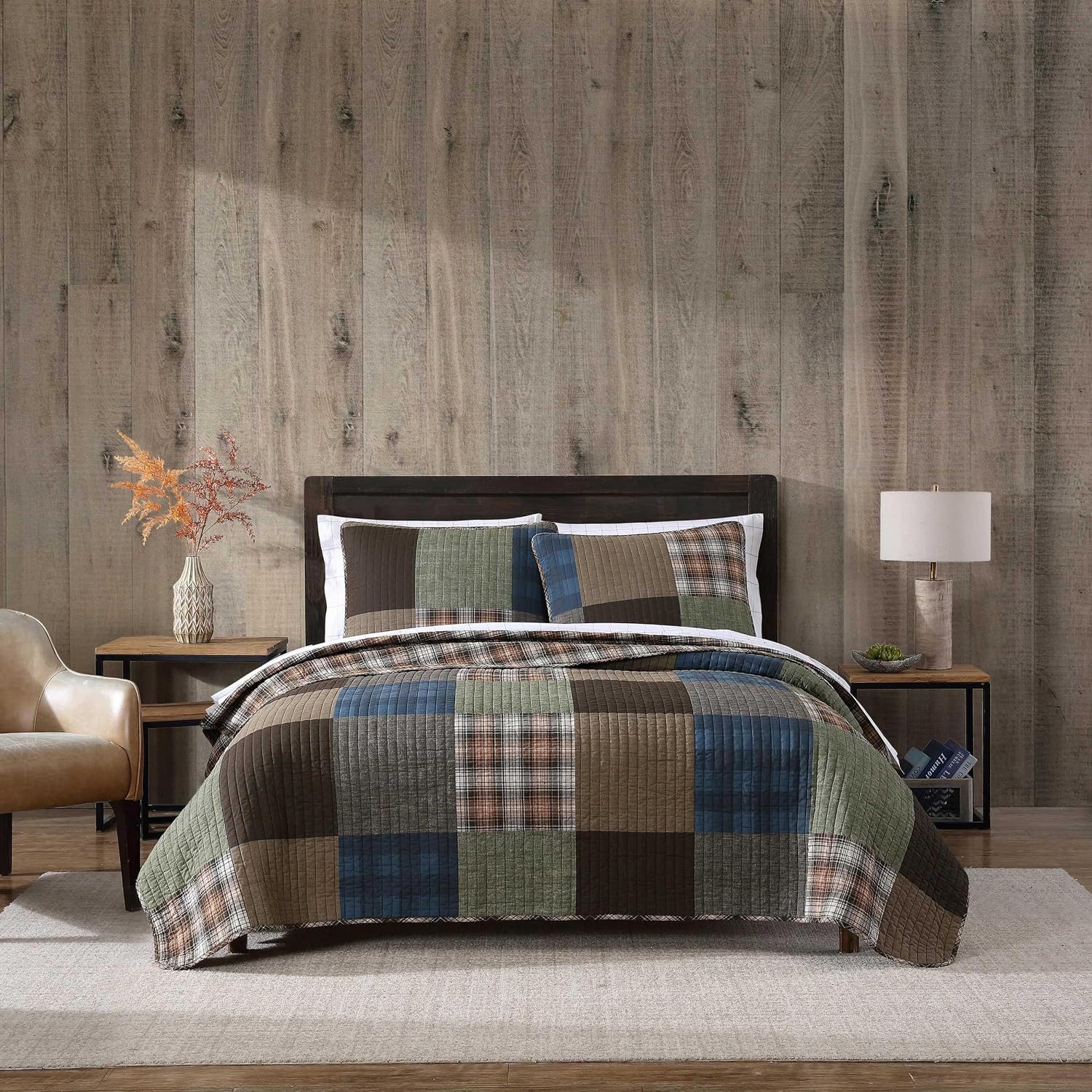 Green Patchwork Queen Cotton Quilt Set