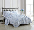 Blue Floral Toile Twin Cotton Quilt Set