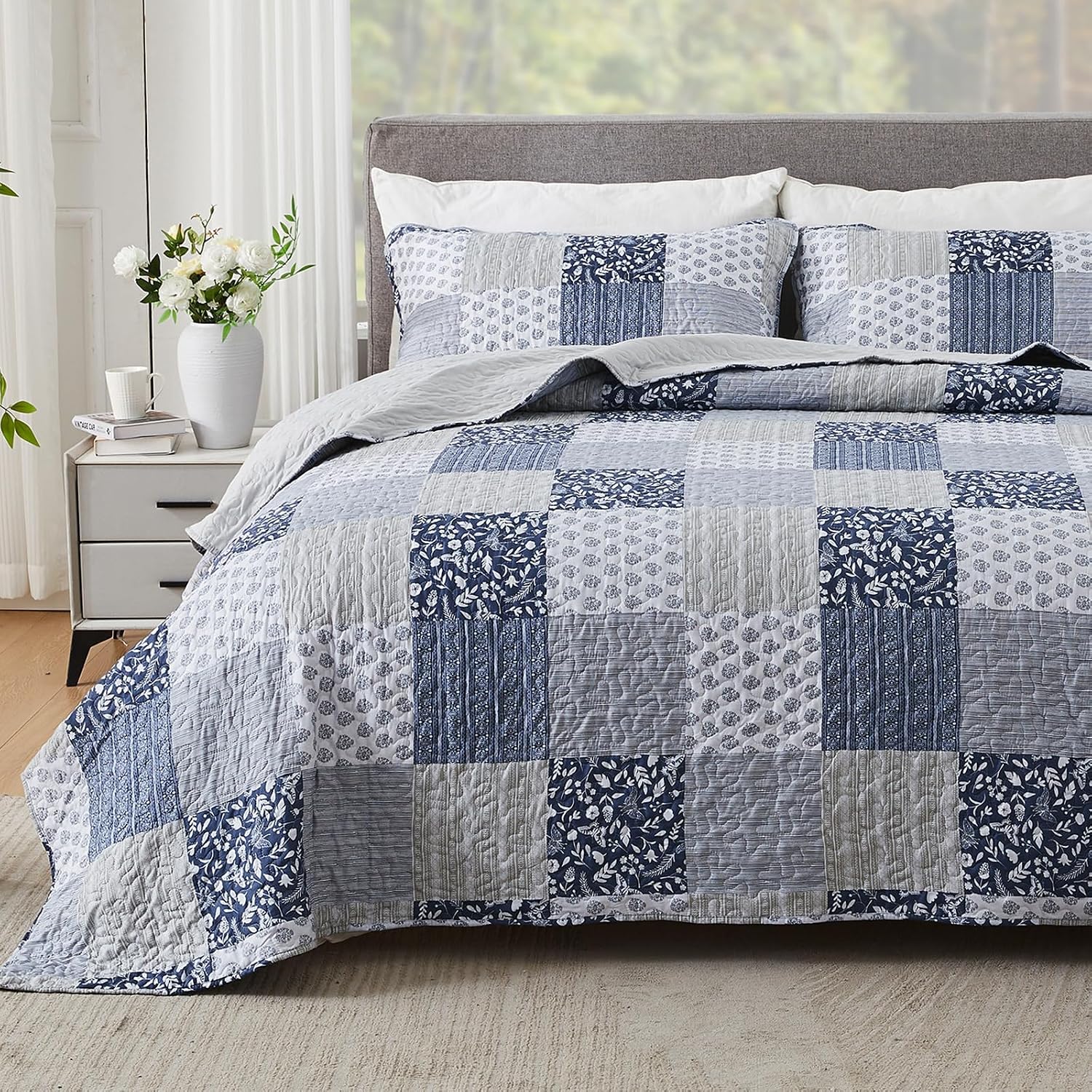 Navy Plaid Oversized King Quilt Set