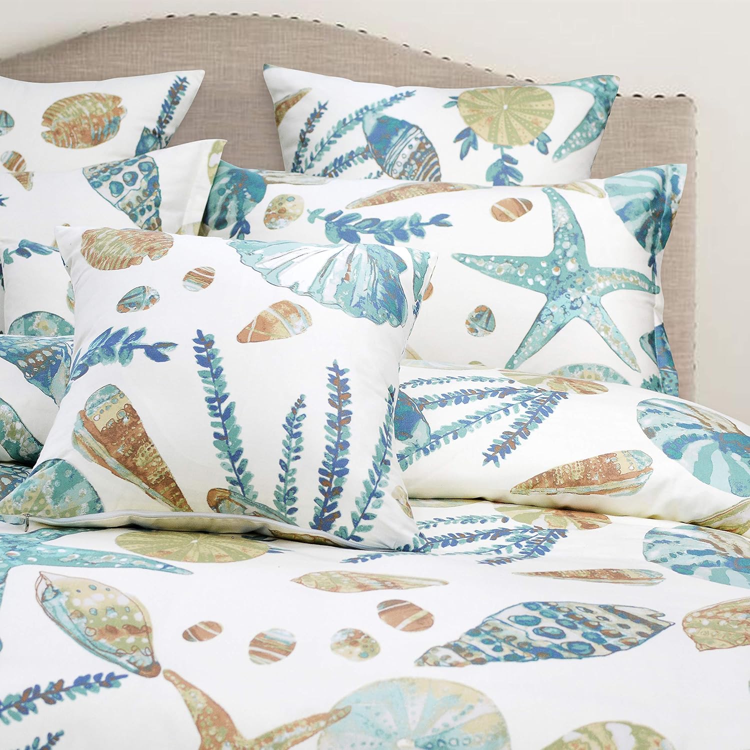 Coastal Seashell Starfish King Cotton Pillow Shams Set