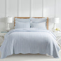 Blue White Stripe Cotton Queen Quilt Set
