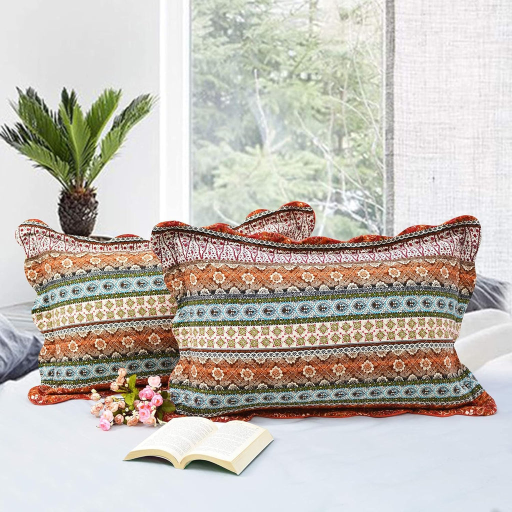 Boho Striped Quilted Standard Pillow Shams Set of 2