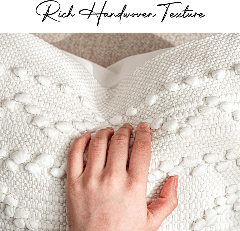 White Textured Boho Lumbar Pillow Cover 14x24