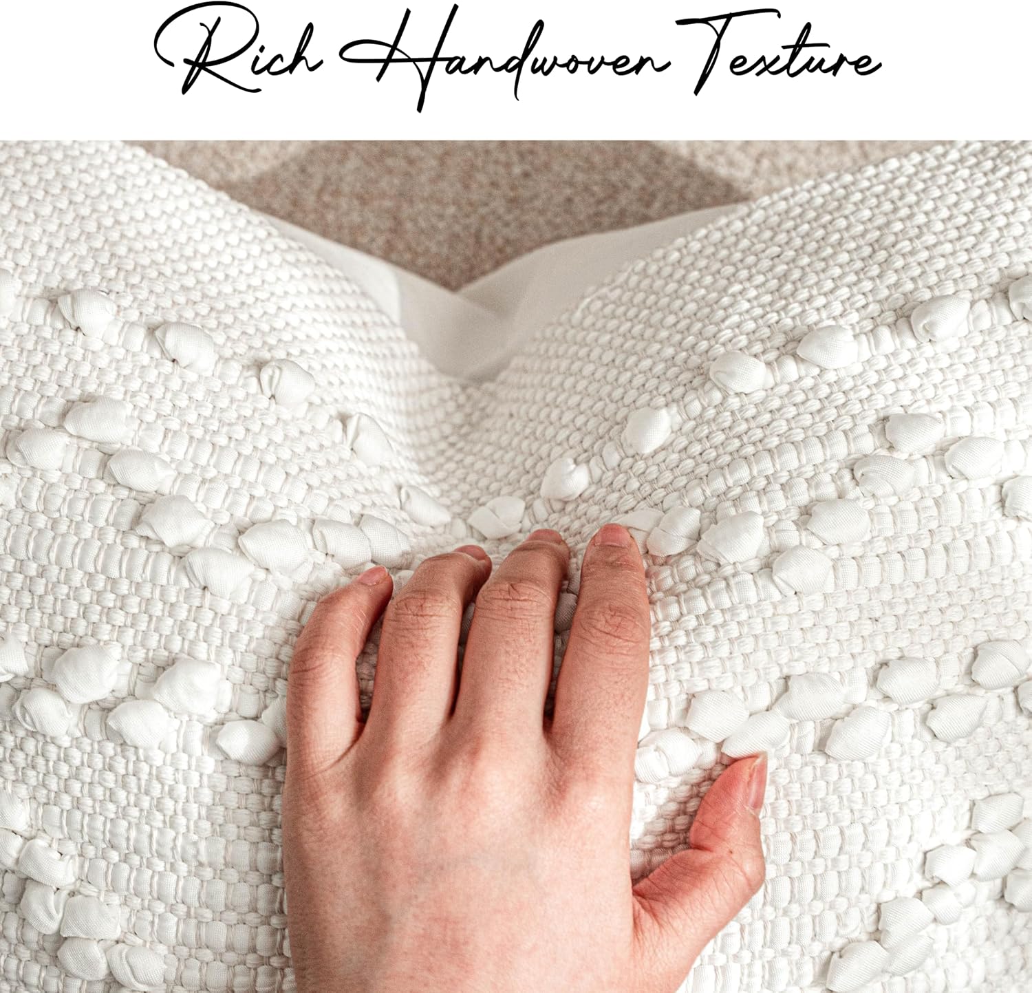 White Textured Boho Lumbar Pillow Cover 14x24