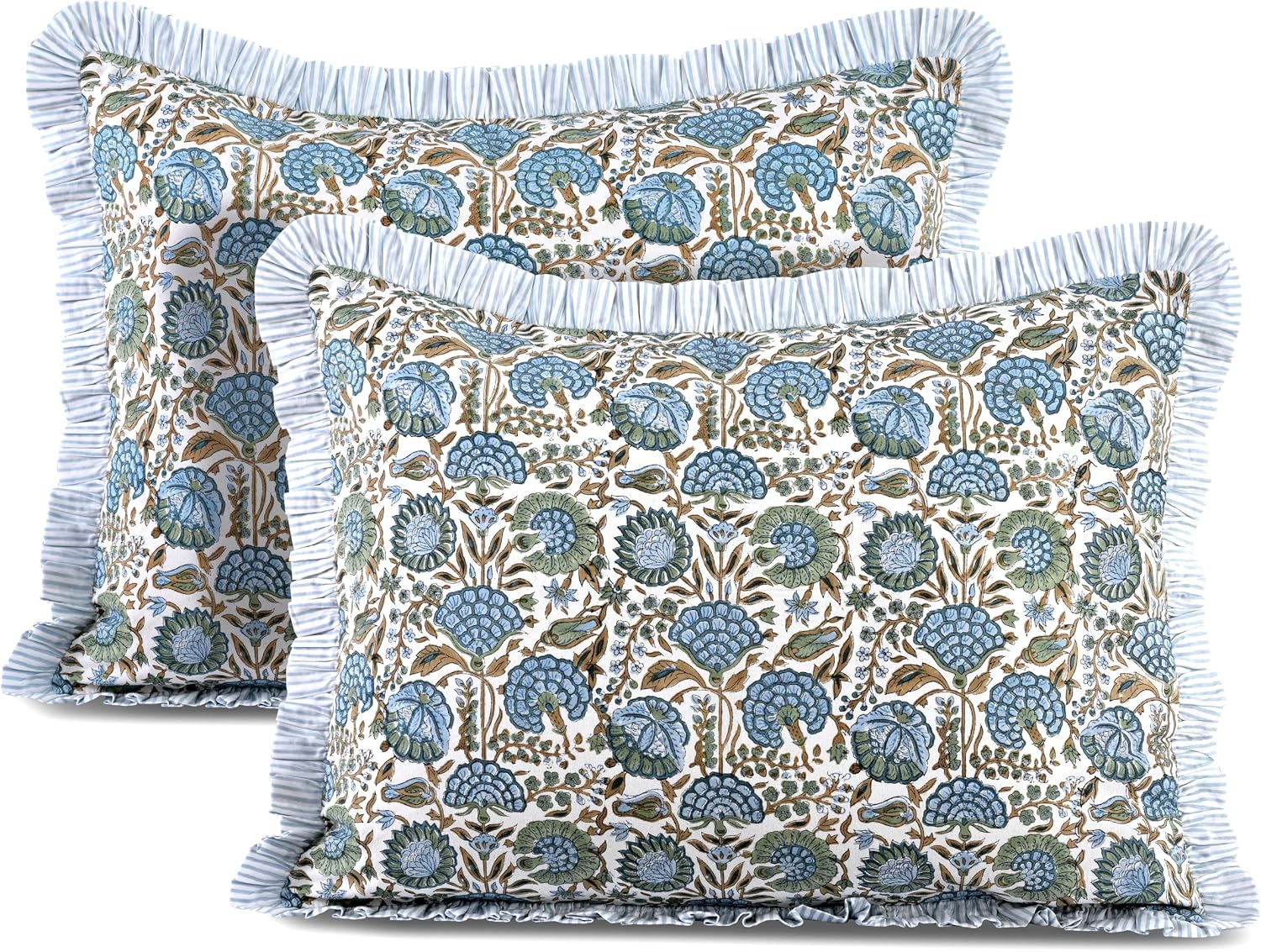 Asparagus Green Ruffled Block Print Standard Pillow Sham