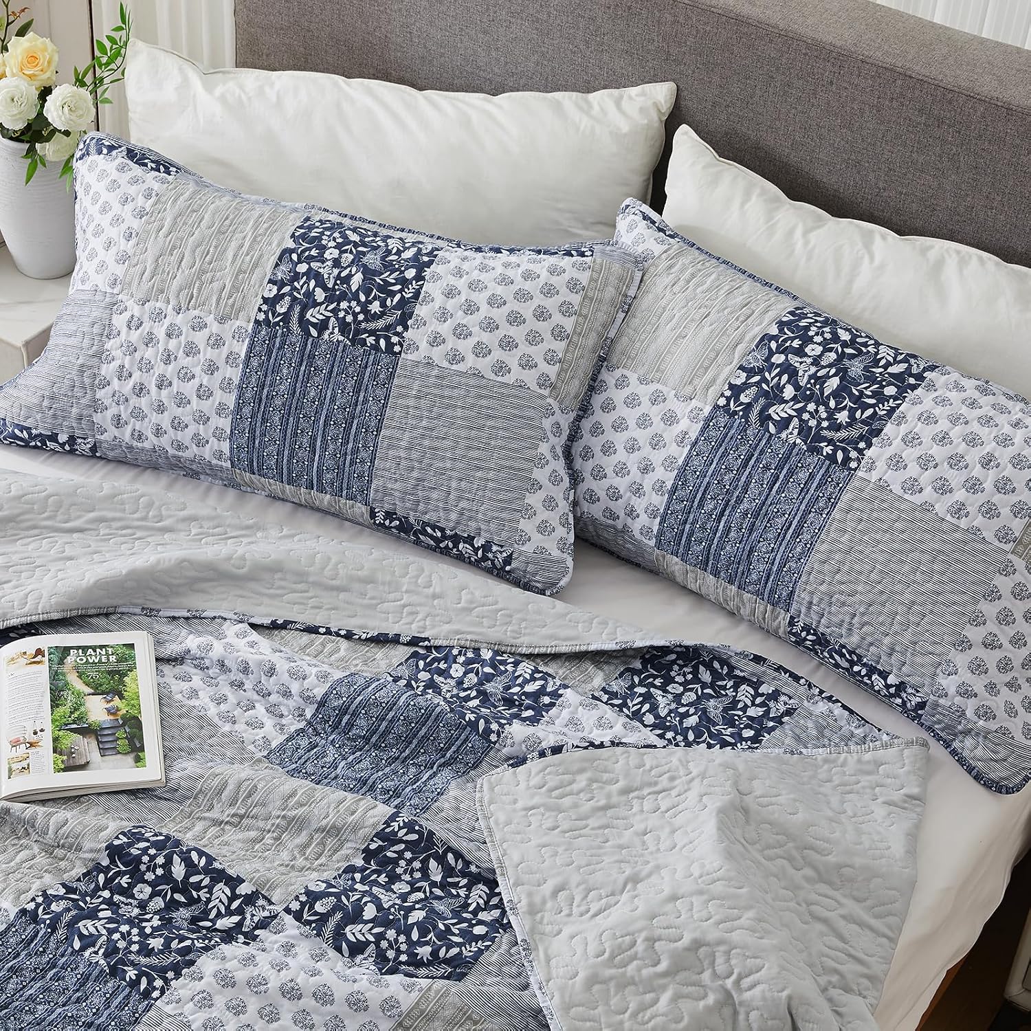 Navy Plaid Oversized King Quilt Set
