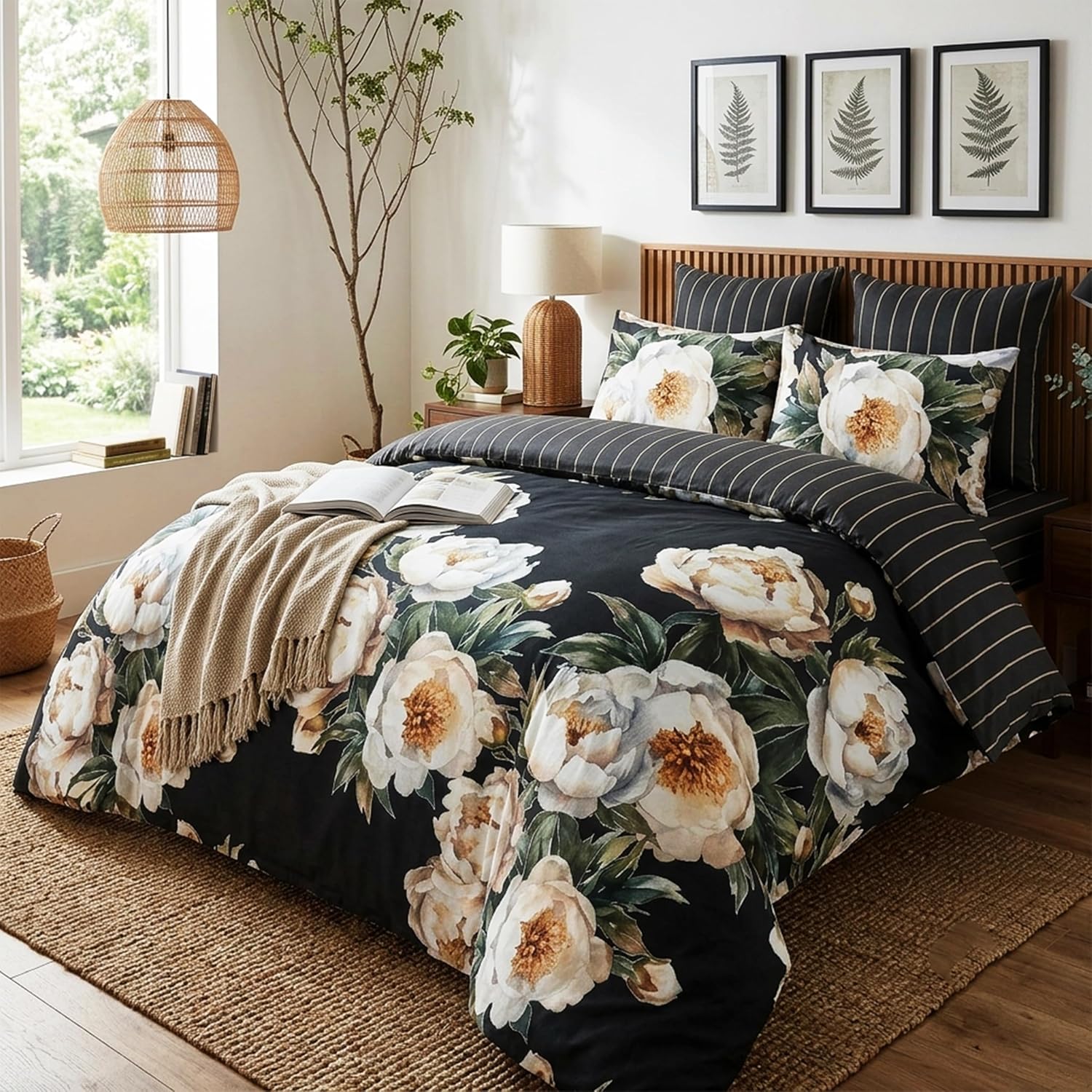 Midnight Bloom Queen Cotton Duvet Set