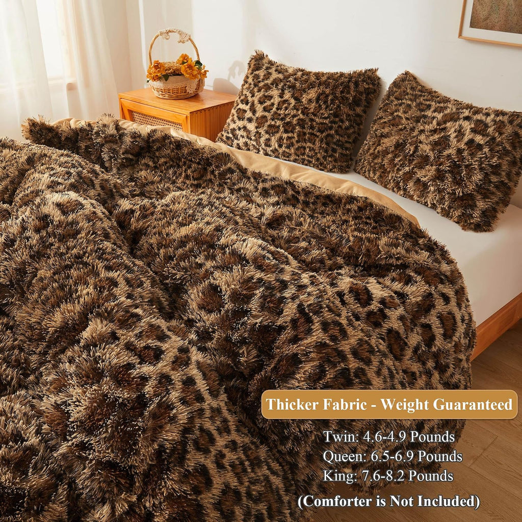 Brown Cheetah Faux Fur Queen Duvet Set