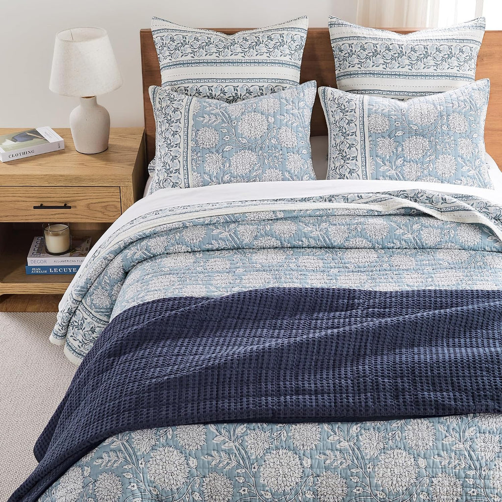 Blue Navy White Floral Adare Euro Pillow Sham
