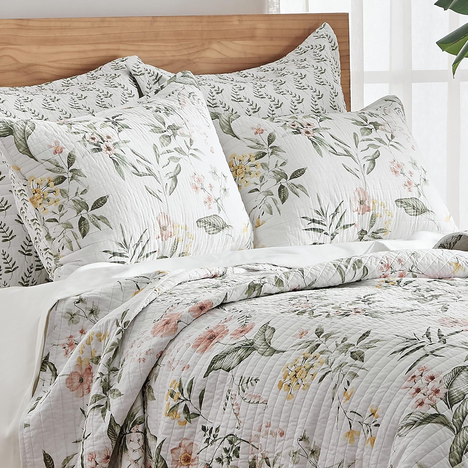 Blush Floral Cotton King Quilt Set