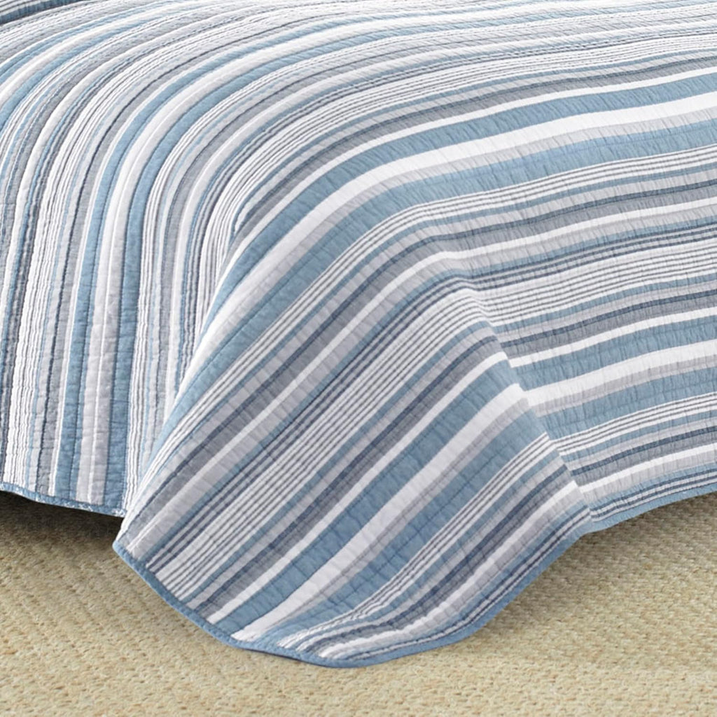 Blue Stripe Anchor Queen Cotton Quilt Set